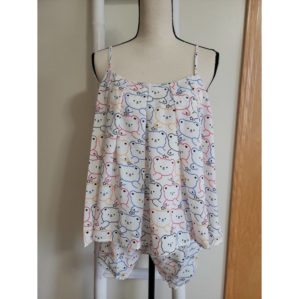 White Bear Print Pajama Set Pull On Shorts Flowy Cami Sz M NWT